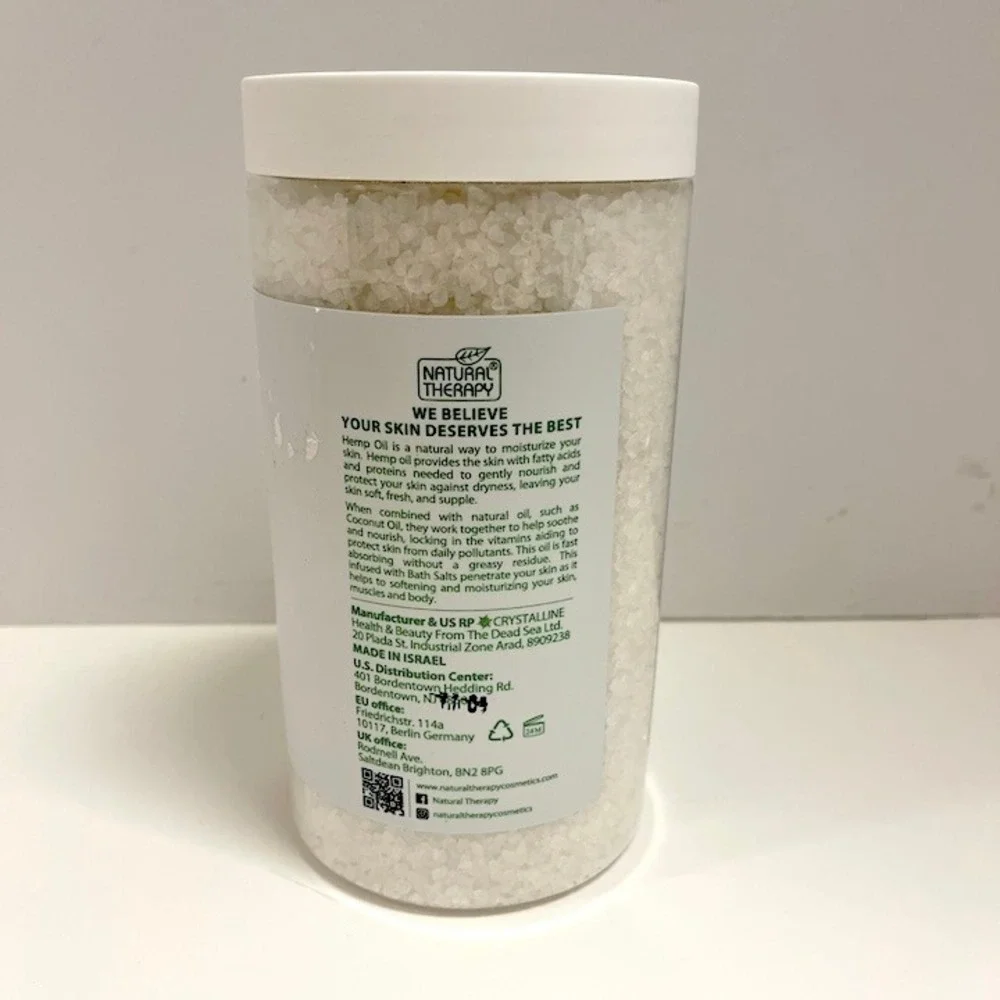 Natural Therapy Hemp Coconut‎ Bath Salts NEW 37oz Jar Natural Ingredients